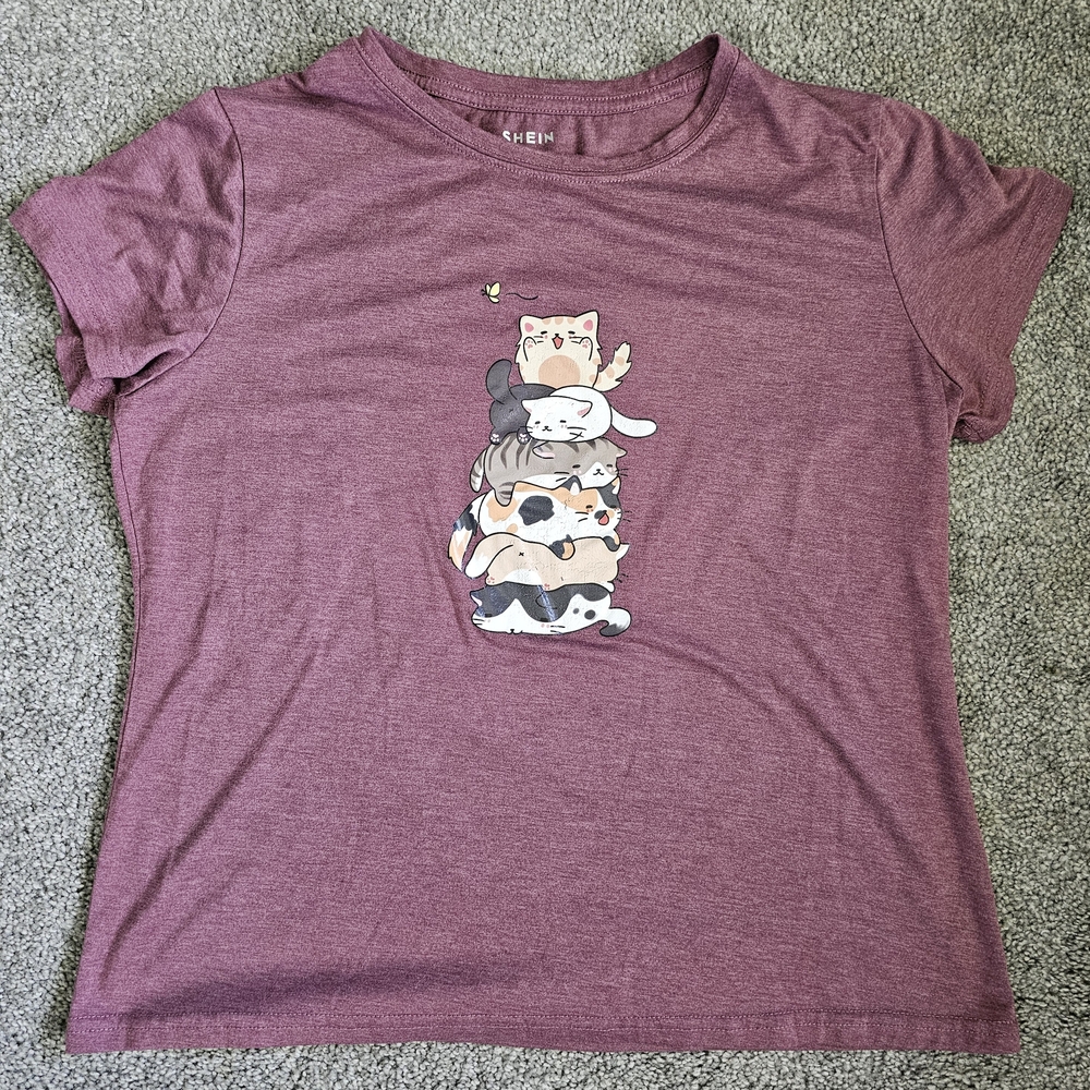 SHEIN Purple Cat Graphic T-Shirt
